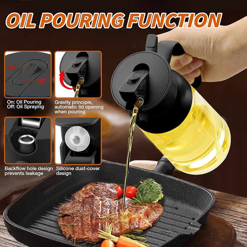 Dual-use Oil Dispenser and Sprayer - Glass Pour & Spray Bottlev