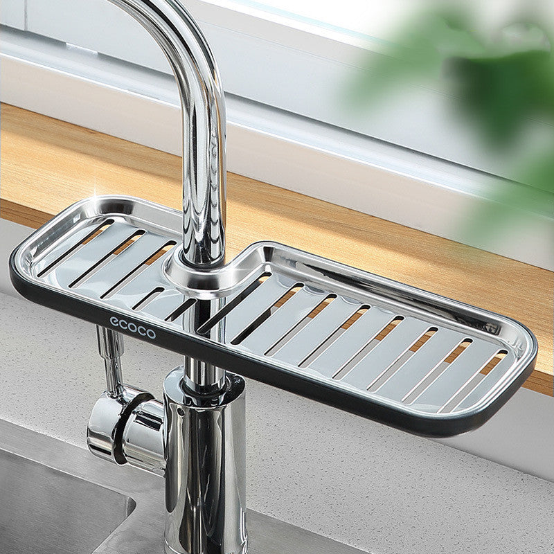 Stainless Steel Sink Storage Rack mounted on kitchen tap