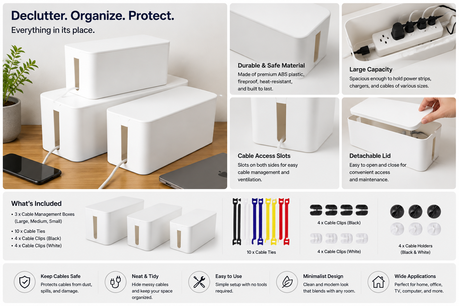 Cable Management Box Set 18-Piece