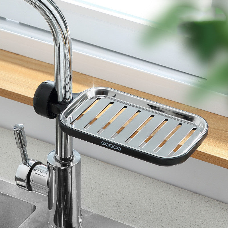 Stainless Steel Sink Storage Rack mounted on kitchen tap