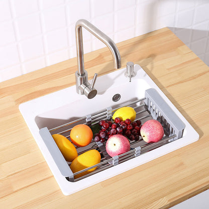 Stainless Steel Sink Drain Rack expandable dish drainer in grey
