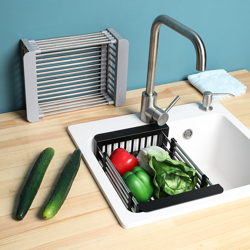 Stainless Steel Sink Drain Rack expandable dish drainer in grey
