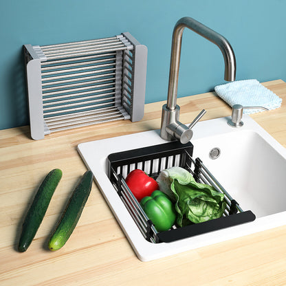 Stainless Steel Sink Drain Rack expandable dish drainer in grey