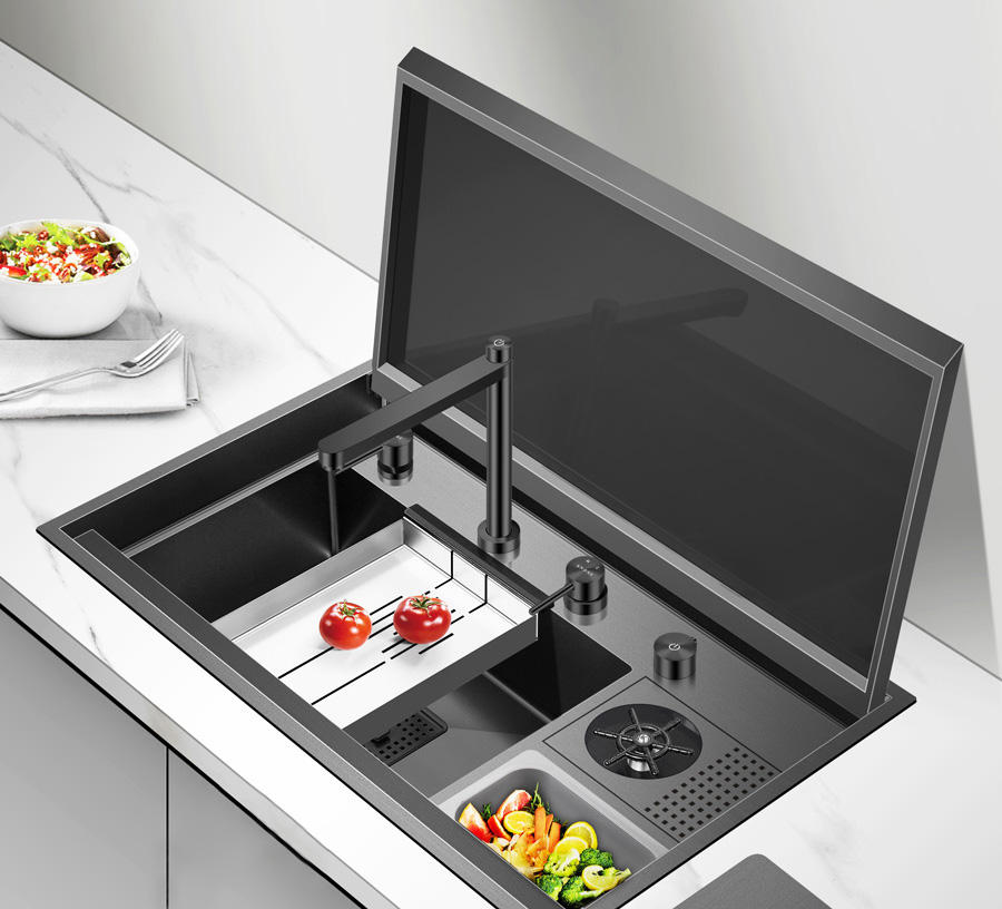 Stainless Steel Kitchen Sink with nano black finish and accessories