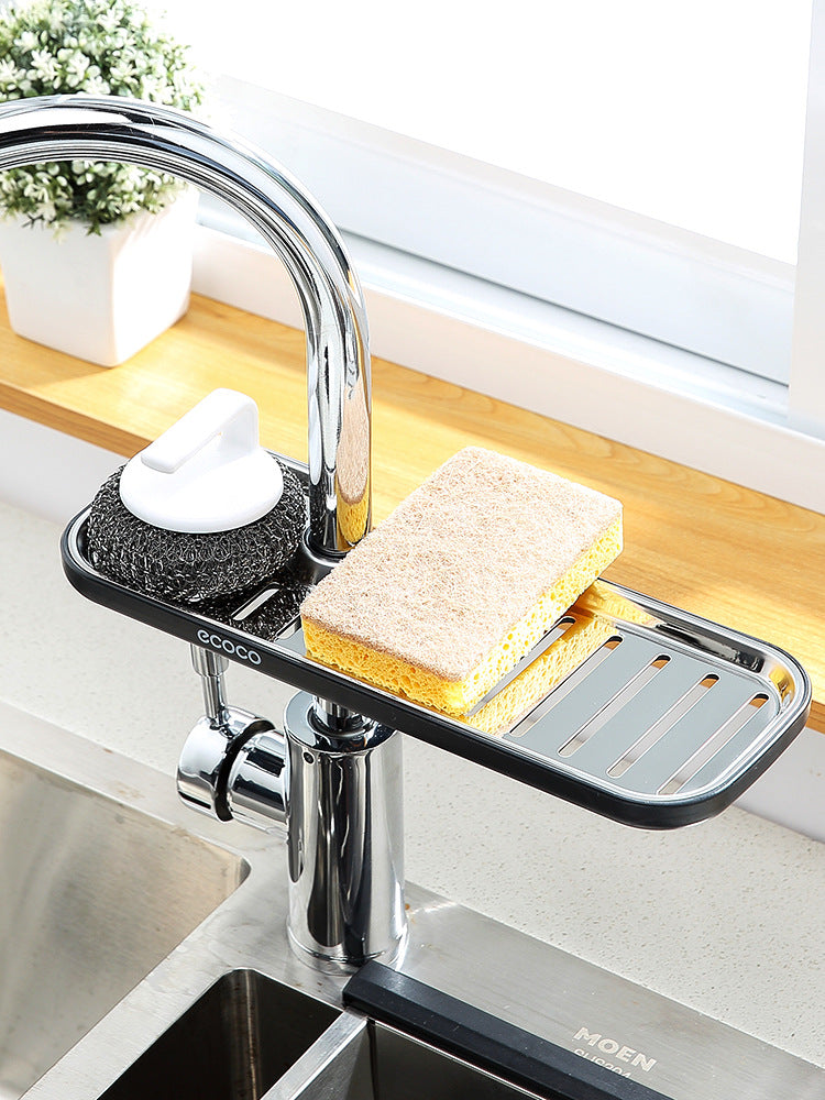 Stainless Steel Sink Storage Rack mounted on kitchen tap