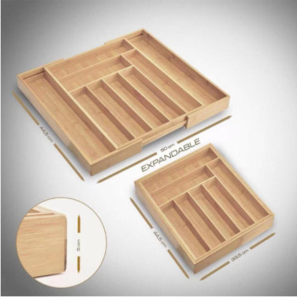 Bamboo Expandable Kitchen Drawer Storage Box in natural wood finish