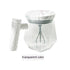 Portable self-stirring coffee mug with transparent color and built-in electric whisk for effortless stirring.