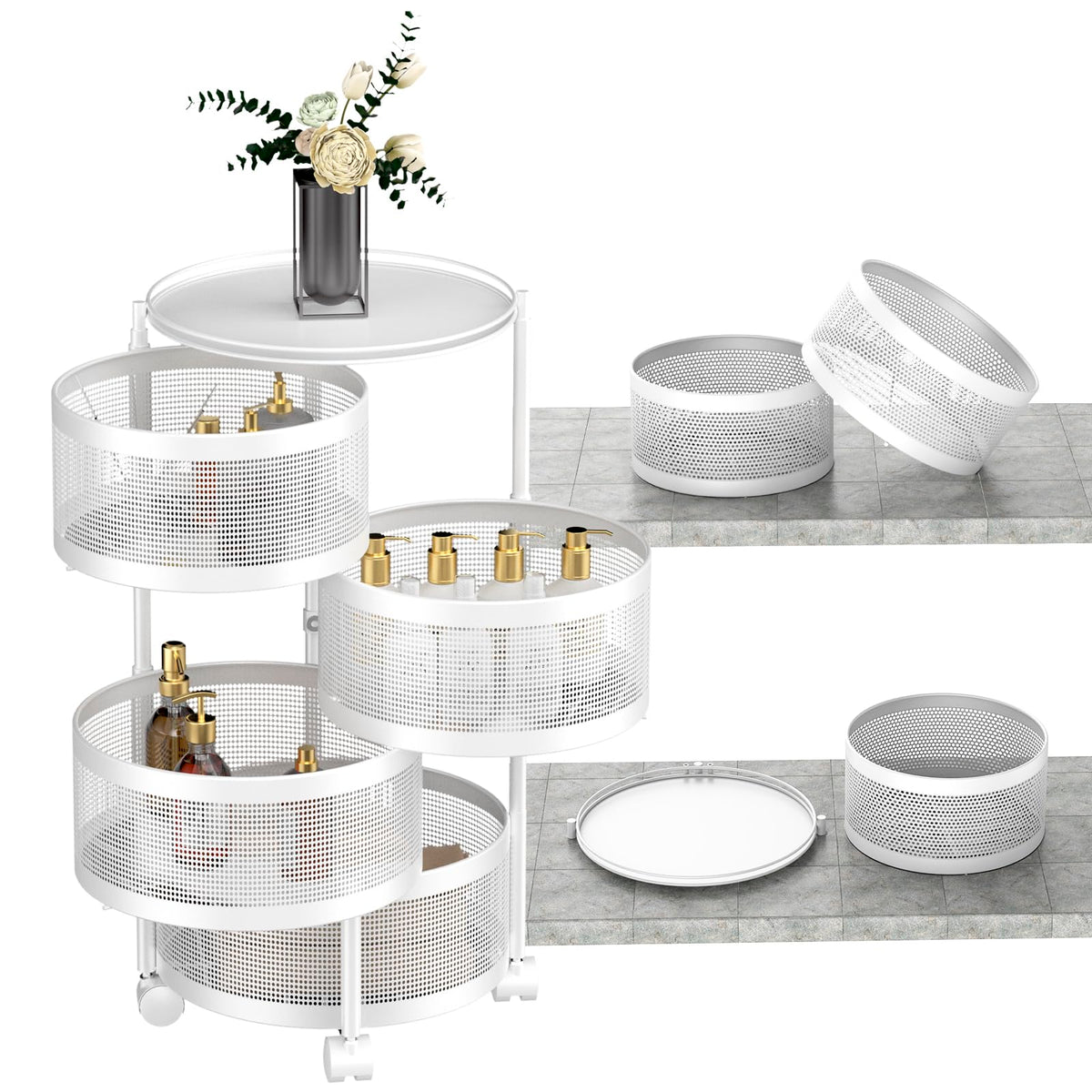Rotating Storage Cart with Wheels