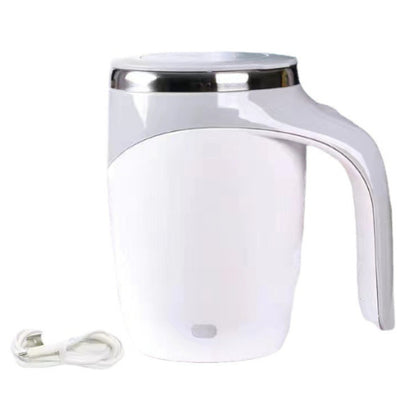 electric coffee cooler stirrer to cool doewn in silver white with handle and USB charging cable