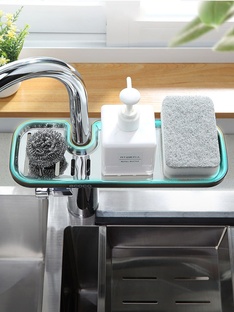 Stainless Steel Sink Storage Rack mounted on kitchen tap