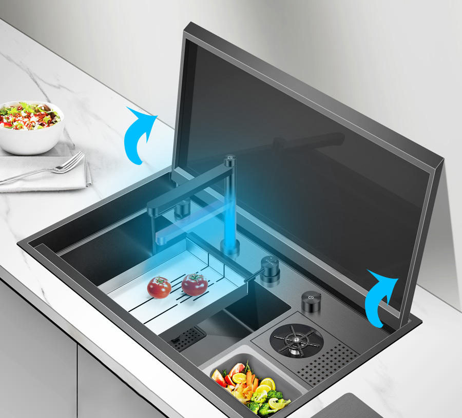 Stainless Steel Kitchen Sink with nano black finish and accessories