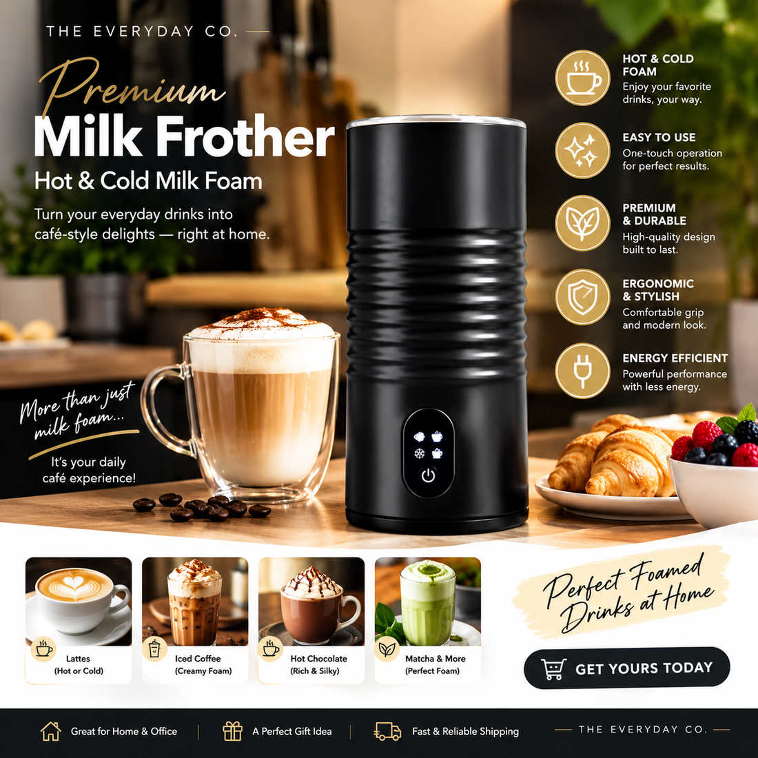 Premium Milk Frother - Hot &amp; Cold Milk Foam