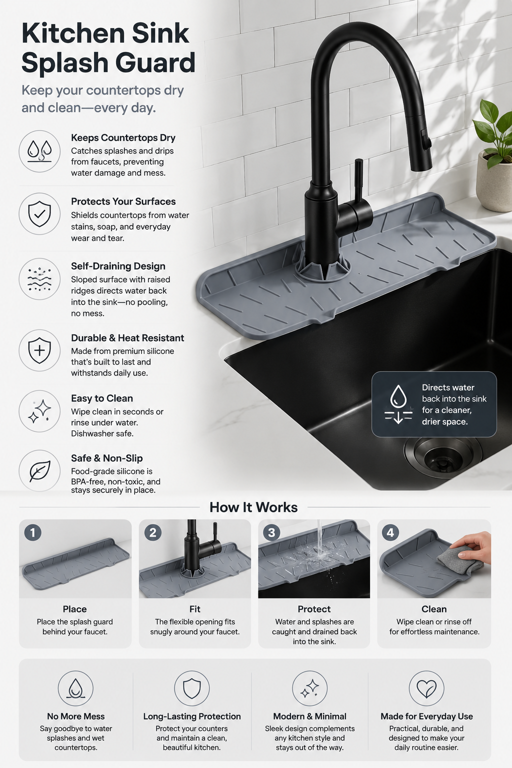 Silicone Sink with Splash Guard