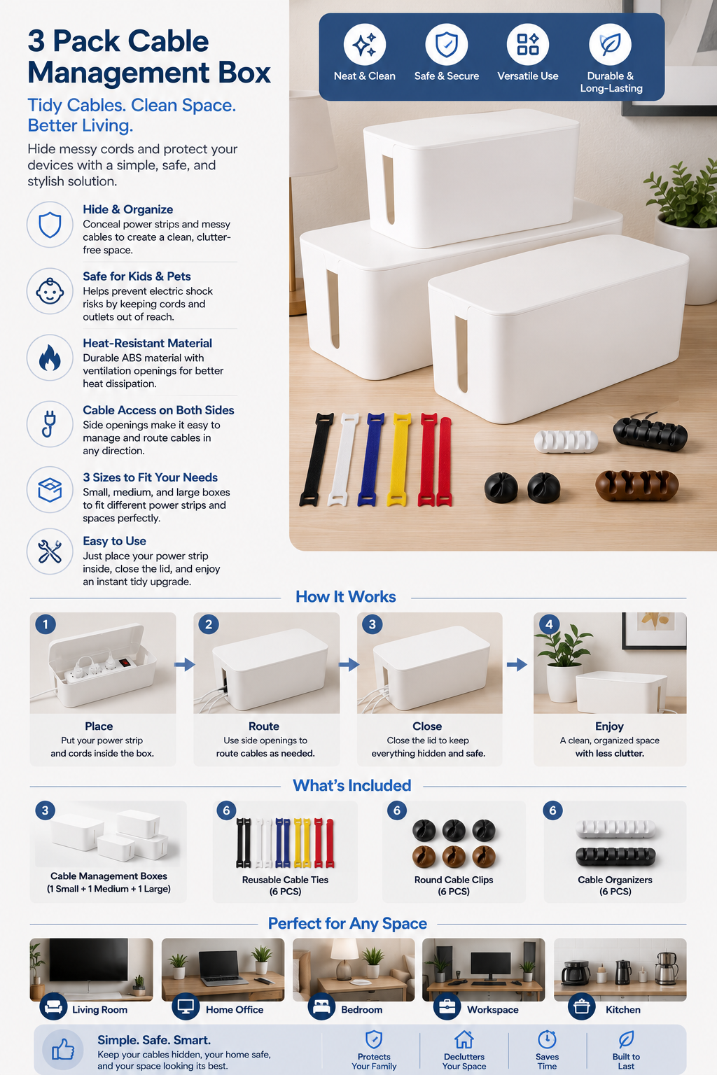 Cable Management Box Set 18-Piece