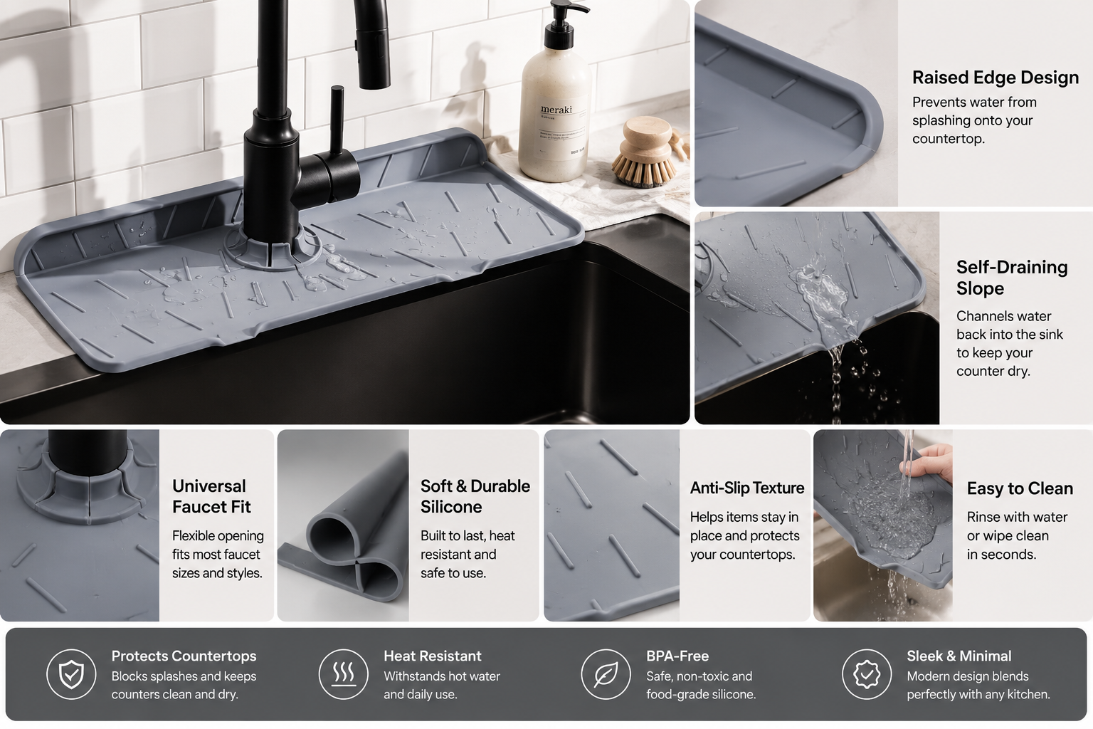 Silicone Sink with Splash Guard