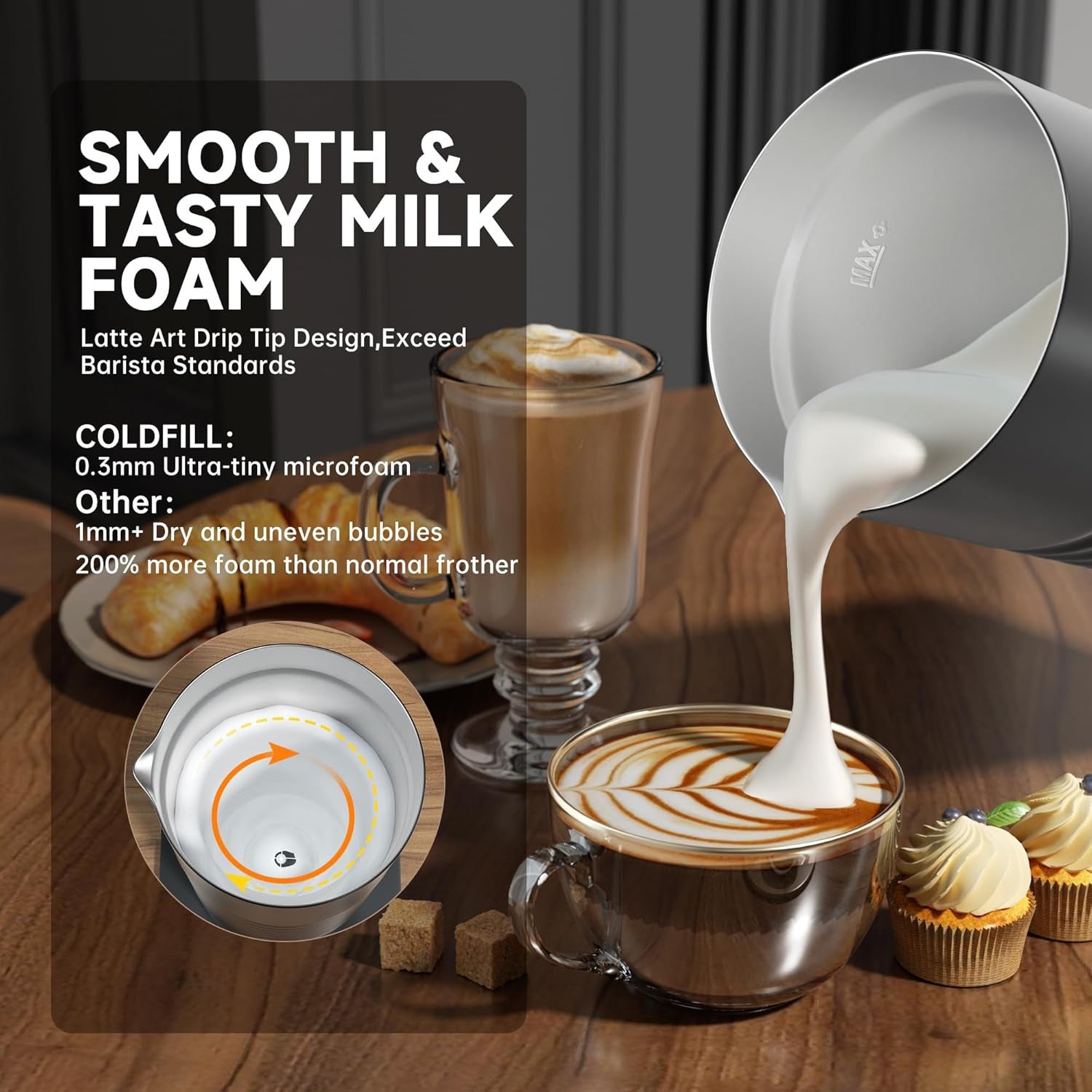 Automatic Milk Frother With Hot And Cold Milk Foam stainless steel unit