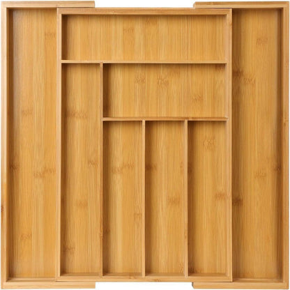 Bamboo Expandable Kitchen Drawer Storage Box in natural wood finish
