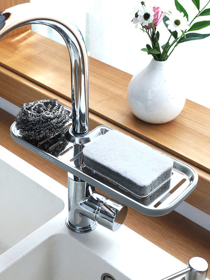 Stainless Steel Sink Storage Rack mounted on kitchen tap