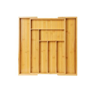 Bamboo Expandable Kitchen Drawer Storage Box in natural wood finish