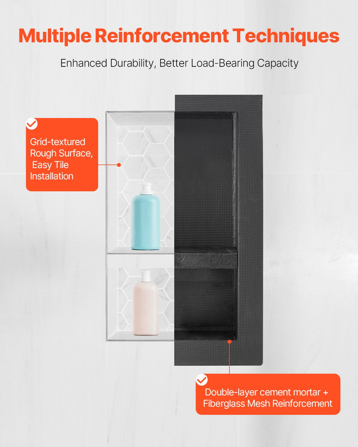 waterproof shower niche with shelf