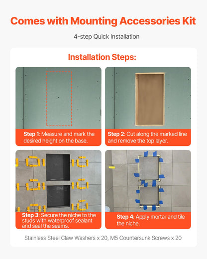 waterproof shower niche with shelf