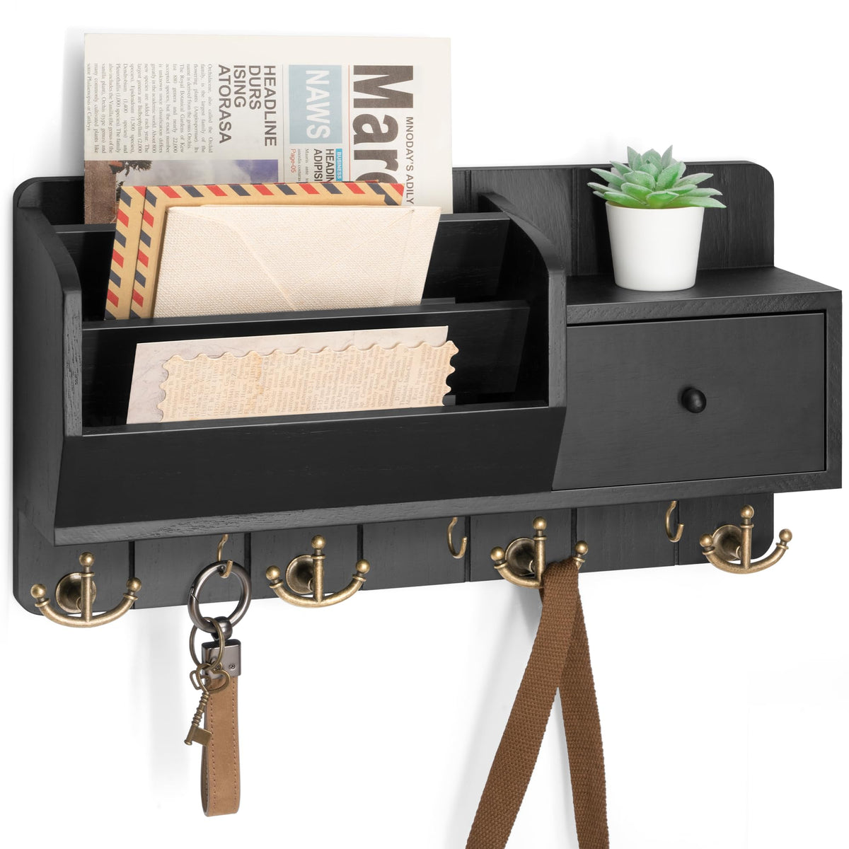 Wall-Mounted Key Holder &amp; Mail Organizer