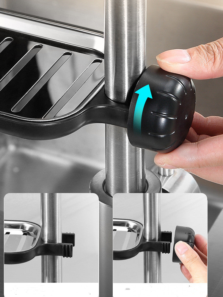 Stainless Steel Sink Storage Rack mounted on kitchen tap