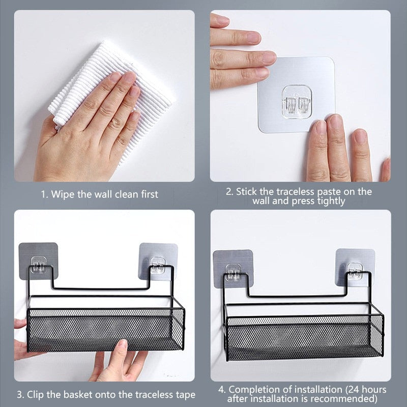 No-Drill Wall-Mounted Bathroom Shelf Organizer
